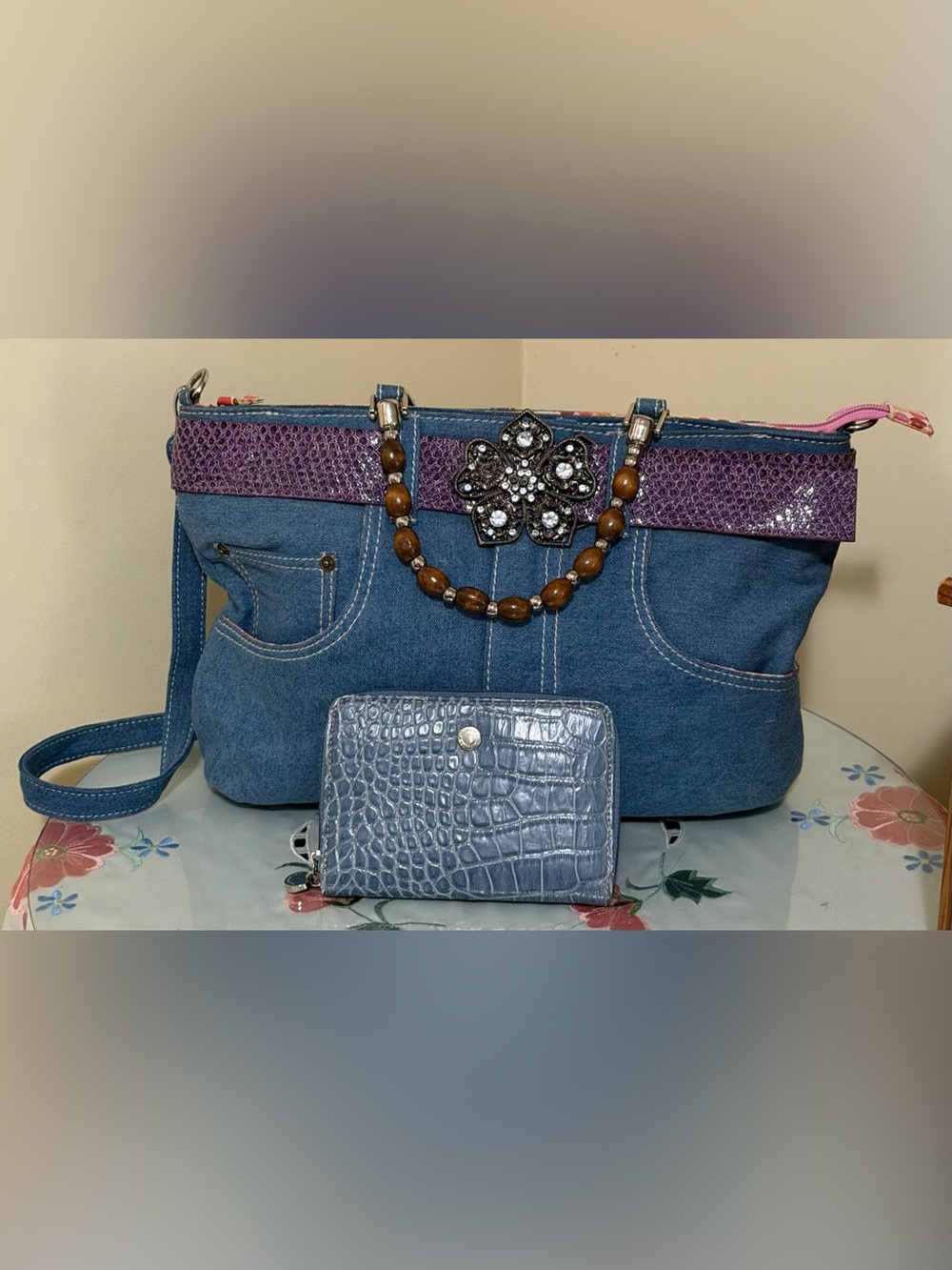 Baggy Jeans Denim Blue Purse with Wallet